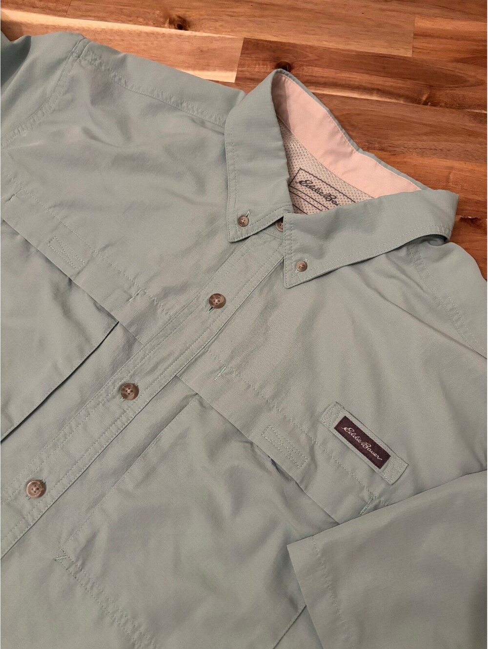 Eddie Bauer Men 2XL Fishing Shirt Sage Green Short Sleeve Vented Outdoor (2206)